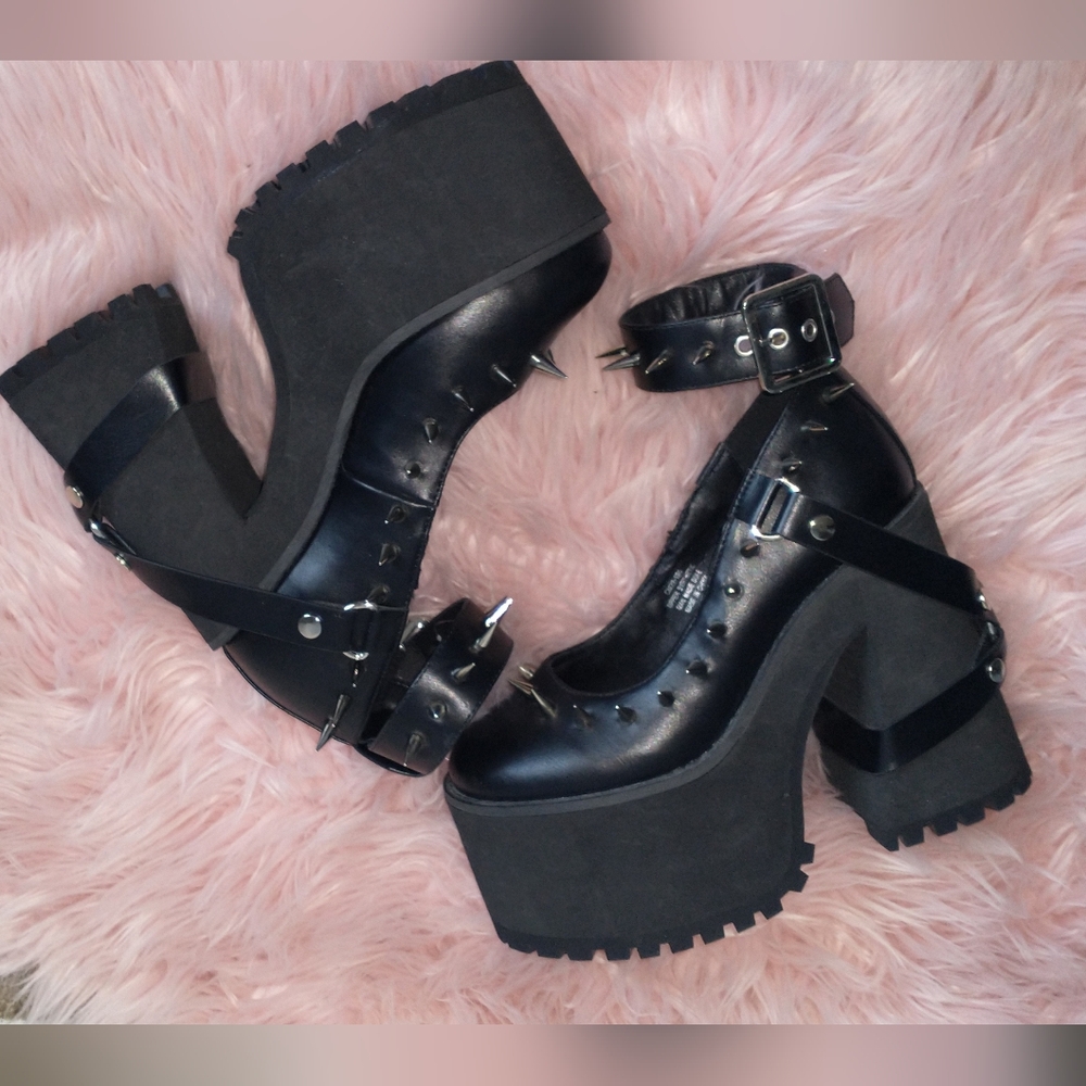 Black Platform Spike Mary Jane Heels